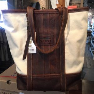 Canoe large leather and canvas bucket tote